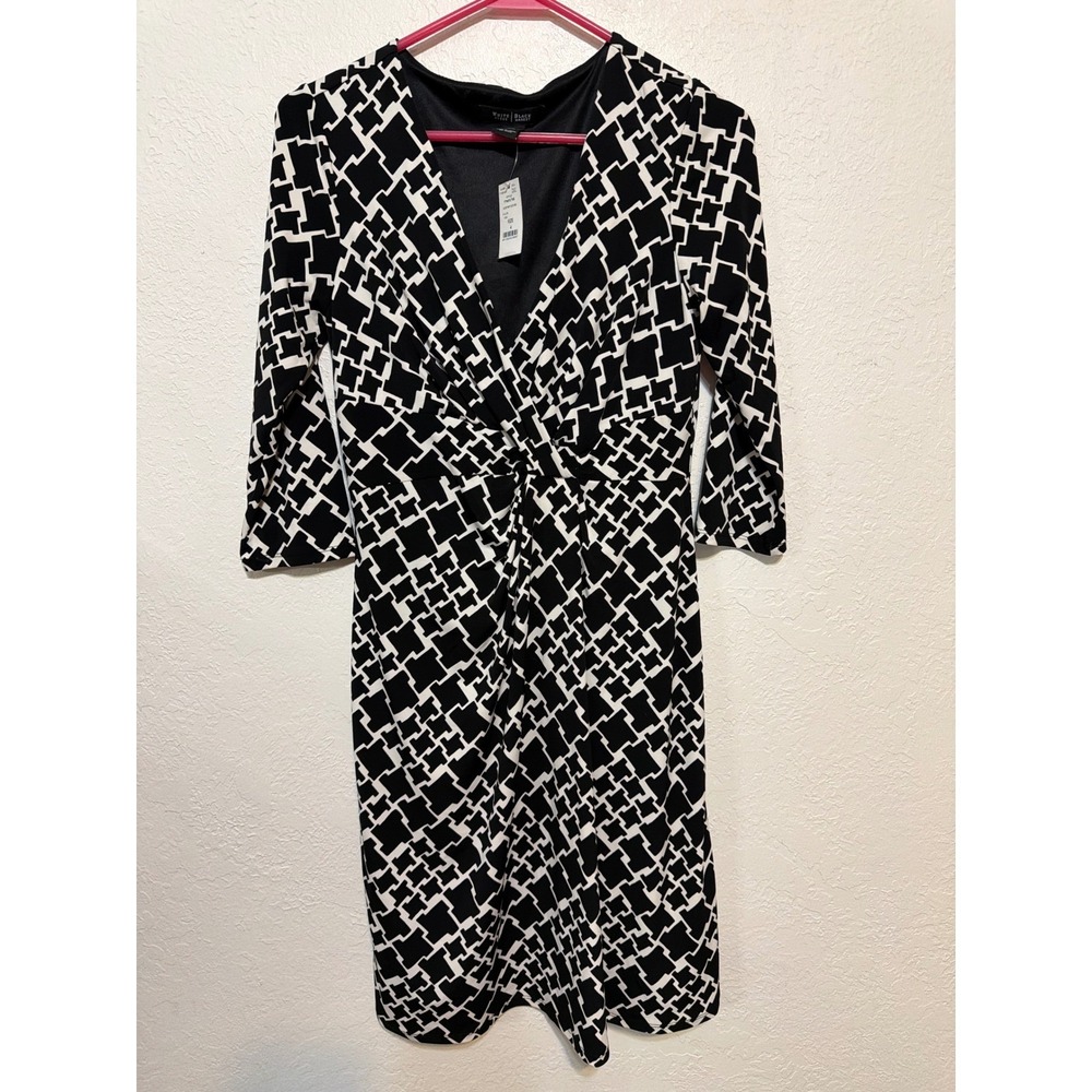 White House Black Market Geometric Print Faux Wrap Dress Black White 4 570051708